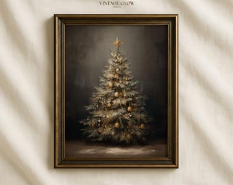 Lámina navideña vintage con diseño de árbol de Navidad / Decoración invernal en tonos neutros / Descarga digital / #V650