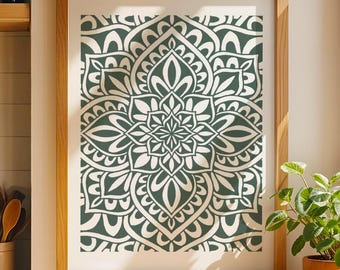 Salbeigrünes Mandala Kunstdruck | Boho-Stil | Geometrische Wohnkultur | Modernes Schlafzimmer Wohnzimmer Wandbild | Einweihungsgeschenk