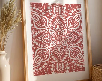 Rosa Mandala Kunstdruck | Boho Wand Kunst | Heilige Geometrie Poster | Boho Wohndekor | Ohne Rahmen