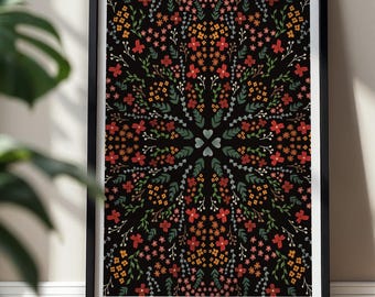 Floral Symmetrie Kunstdruck | Botanische Kunst | Modernes Interieur | Ohne Rahmen