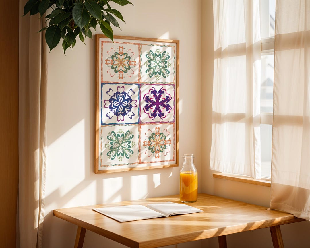 Pattern Tile Art Print | Geometric Wall Art | Boho Home Decor |vintage ...