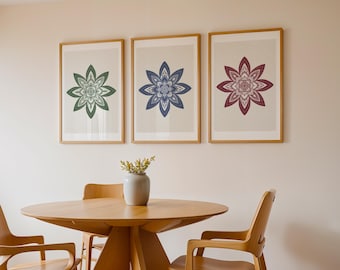 Mandala Kunstdruck | Geometrische Wandkunst | Boho Wohndekor | SEPARAT ERHÄLTLICH | Ohne Rahmen