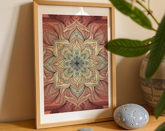 Mandala Kunstdruck | Geometrische Wandkunst | Boho Wohndekor | Heilige Geometrie Poster | Ohne Rahmen