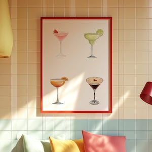 4 Cocktails Digital Poster | Bar Wall Art | Drink Print