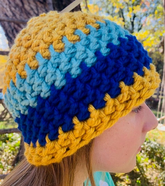 Blue \u0026 Gold Beanie - Etsy