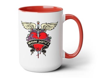 Canecas de café bicolor com a assinatura do Bon Jovi, 443 ml (15 oz)