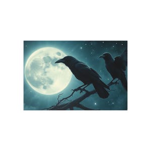Mystische Rabe Fine Art Postkarten, Elegantes Natur Briefpapier, Mondschein Design für Vogelliebhaber, Geschenk für Kunstbegeisterte, Home Decor