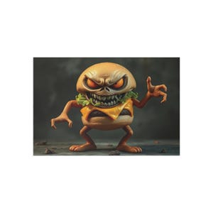 Lustige Hamburger Monster Fine Art Postkarten, Grusskarten, Grußkarten, Sammlerstücke, Kunstdrucke, Einzigartige Geschenke für Feinschmecker, Wohndeko