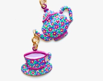 Teapot Necklace | Hand Painted Teacup Pendant | One of a Kind Teapot jewelry | Handmade in Canada | Gift for Mom | Tea Lover Gifts