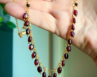 Delicate Garnet Gemstone Necklace | January Birthstone Necklace | One of a Kind Beaded Necklace | Gold Vermeil Sterling Silver