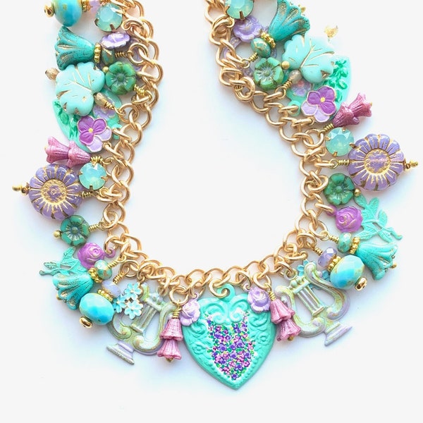 One of a Kind Hand Painted Charm Bracelet | Romantic Victorian Jewelry