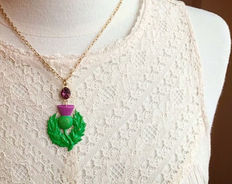 Hand Painted Thistle Necklace | Handmade Thistle Jewelry | One of a Kind Women’s Jewelry