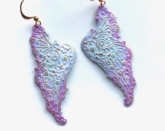 One of a Kind Boho Fairy Earrings | Hand Painted Wing Earrings | Fairycore Jewelry | Purple Boho Earrings | Fairy Jewelry | Wing Jewelry