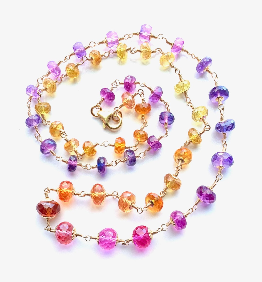 Sapphire Gemstone Rainbow Necklace Colorful Beaded Gemstone Necklace