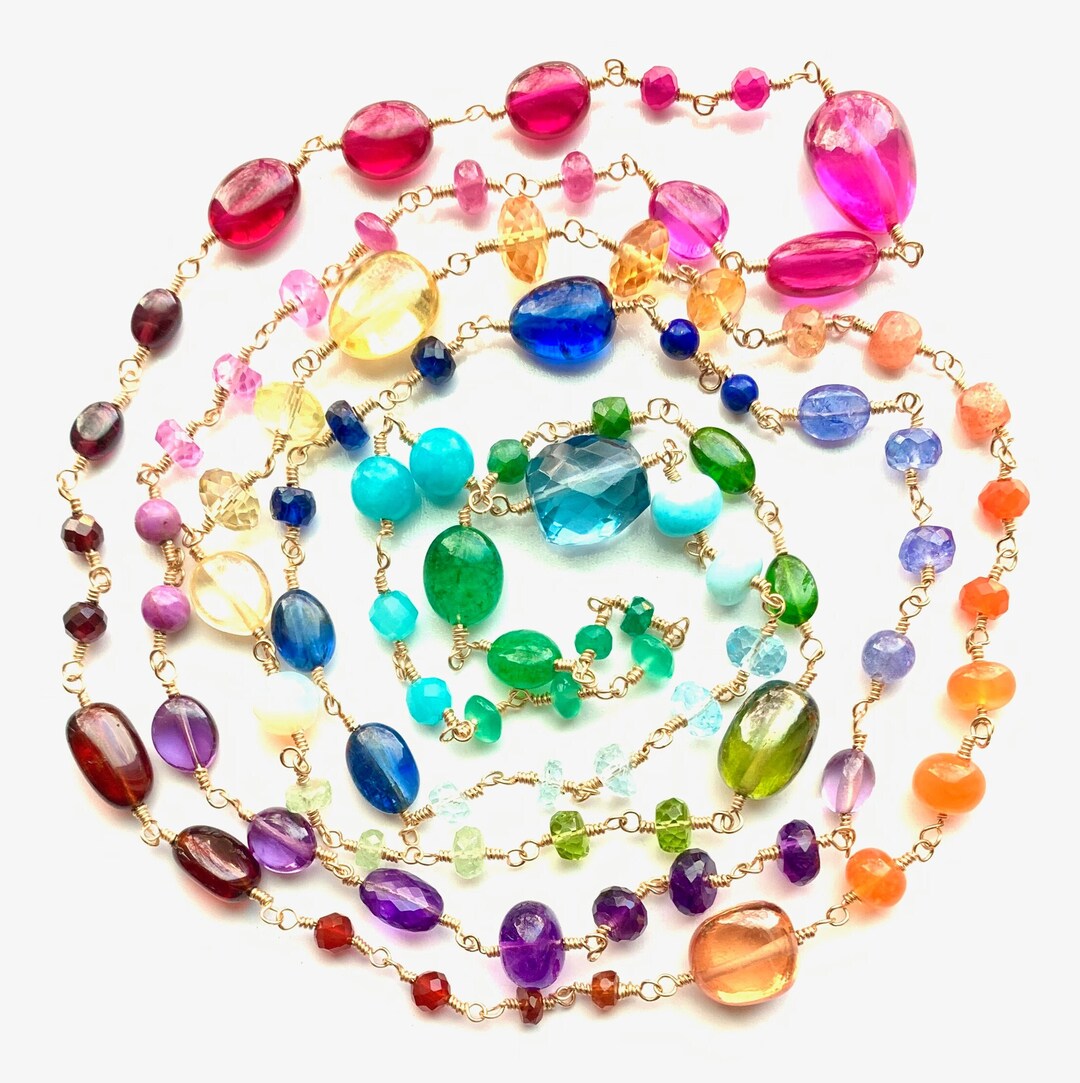 Multi Gemstone Rainbow Necklace Colorful Gemstone Statement Necklace