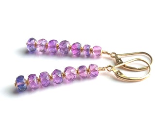 Sapphire Gemstone Bead Earrings | Purple Dangle Earrings | Delicate Gemstone Earrings | Purple Jewelry | Sapphire Jewelry