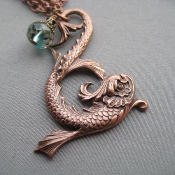 Koi Fish Necklace - Koi Fish Jewelry - Mythical Jewelry - Fish Pendant - Copper Necklace - Ocean Jewelry - Asian Jewelry - Copper Pendant