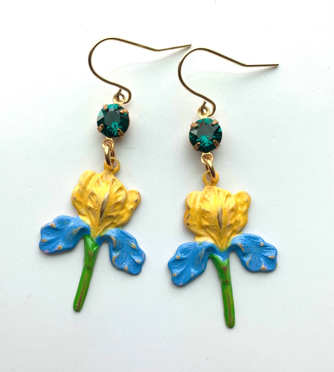 Hand Painted Iris Flower Earrings Flower Drop Earrings Etsy