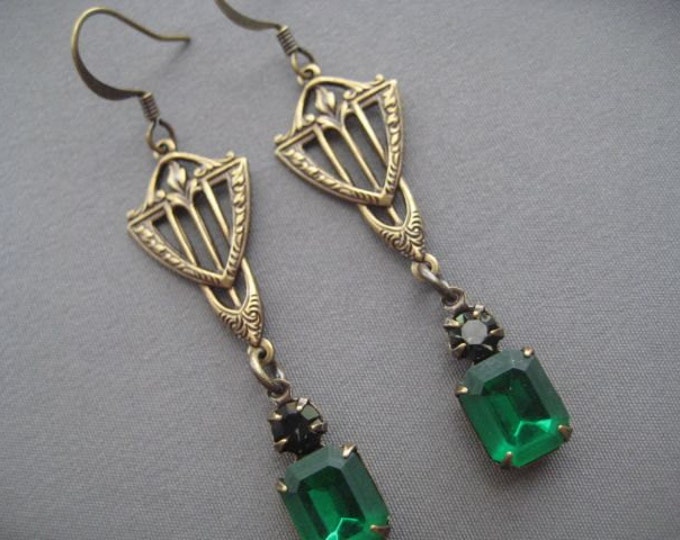 Art Deco Earrings Art Deco Jewelry Rhinestone Earrings Etsy