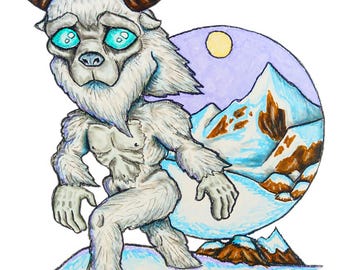 Niedlicher Yeti Print – Cryptid Art, Original Zeichnung (28 cm x 35 cm)