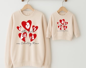 Partnerlook Pullover „Alles Liebe zum Geburtstag Mama“ – Mama & Baby Set – Mutter-Kind Outfit – Geschenk zum Muttertag – Familienlook