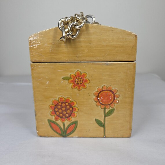 Vtg 60s 70s Decoupage Wooden Box Purse Chain Strap Flowers Mom Baby Couple View 4