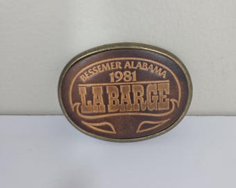 Vtg La Barge Bessemer Alabama Leather Brass Belt Buckle El Cid Western Rodeo