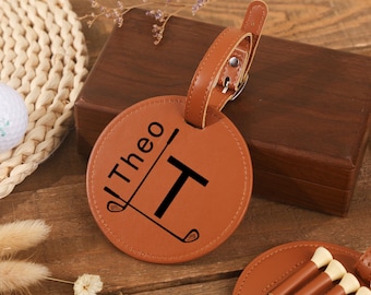 Personalized Leather Golf Tee Holder: Engraved Golf Bag Tag, Golfer Gift
