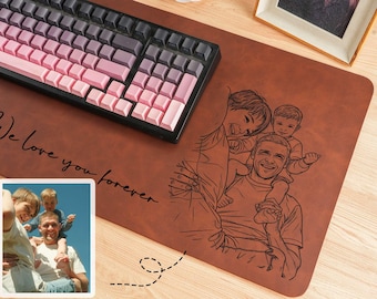 Custom Desk Mat from Photo, Personalized Line Art Mouse Pad, Gift for Dad, Husband Boyfriend Birthday Present, Grandpa Gift