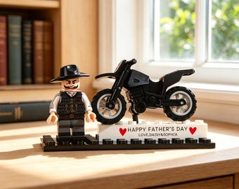 Custom Dad Figurine, Personalized Father's Day Gift, Photo Brick Minifig Desk Organizer