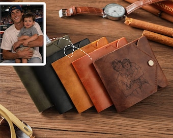 Personalized Leather Wallet for Men, Engraved Name Bifold, Gifts for Dad Husband Boyfriend, Anniversary Gift