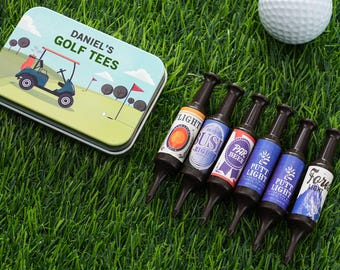 Personalized Golf Tees & Storage Tin | Engraved Wooden Golf Gift
