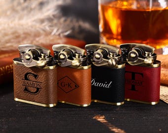 Engraved Leather Lighter for Men, Personalized Groomsmen Gift, Wedding Gift, Father’s Day Gift for Him, Anniversary Gift, Leather Accessory