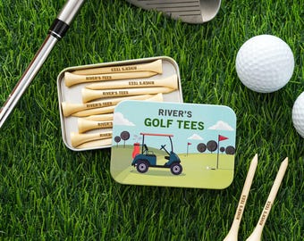 Personalized Golf Tees Set | Engraved Wood Tees & Storage Tin
