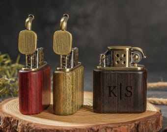 Engraved Wooden Lighter for Men – Custom Groomsmen Gift, Vintage Monogram Lighter, Unique Anniversary & Birthday Present for Him