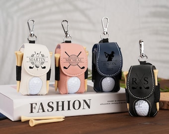Personalized Leather Golf Ball Holder, Mini Golf Accessories