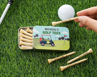 Personalized Golf Tees & Storage Tin | Engraved Wooden Golf Gift
