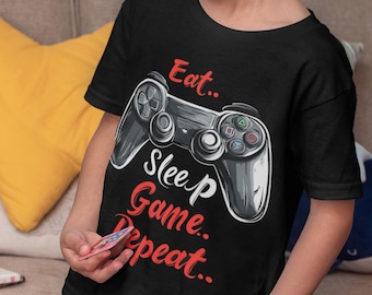 Eat Sleep Game Repeat Kids Shirt, Funny Gaming Shirt for Kids, Video Game Controller Tee, Gamer Life Shirt, Gaming T-Shirt