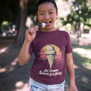 IJs lost alles op kindershirt, grappig zomer-T-shirt voor kinderen, shirt dessertliefhebber, schattig eten grafisch T-shirt, citaat ijsje shirt