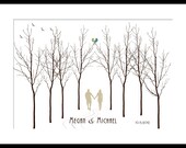 Wedding GuestBook Signature Forest Trees Print Large up to 180 thumb prints. Custom colors and fonts