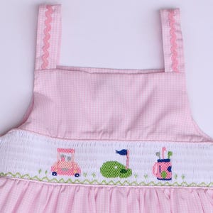 Hand‑embroidered smocked dress for little girls. Summer dress. Girls golf outfit. Smock sleeveless dress
