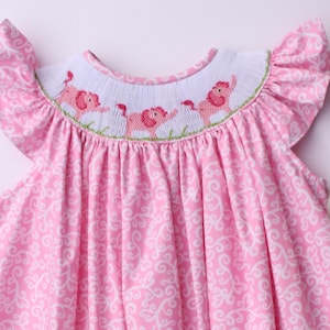 Hand‑embroidered smocked dress for little girls. Toddler girls smock dress. Pink summer dress with embroidered elephants. 2T, 3T & 4T