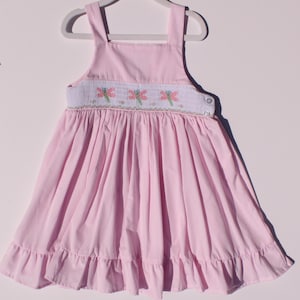 Smocked hand embroidered girls dress -pink sleeveless dress with embroidered fireflies