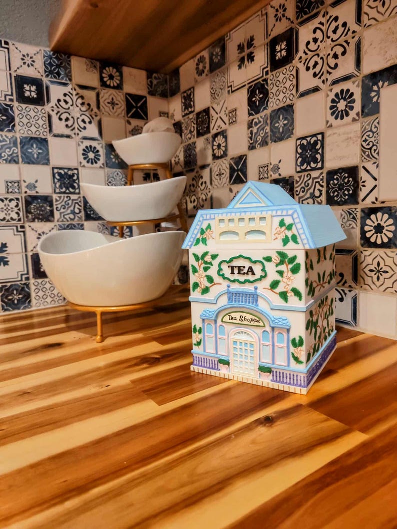 Hand Painted Tea Canister Jar House Lenox Inspired Tea Storage Container