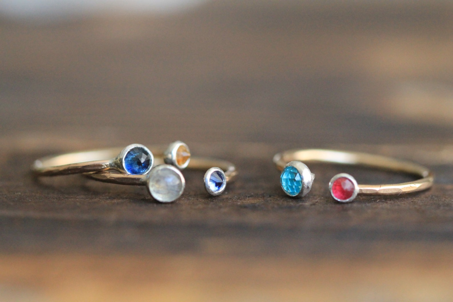 Two Gemstone Double Birthstone Adjustable Stacking Ring Set Etsy
