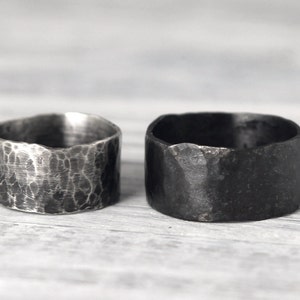 Couple's Ring Set w/ Secret Messages- Bold & Wide Rustic Unisex Hammered Recycled Sterling Silver Band by Pale Fish NY R012