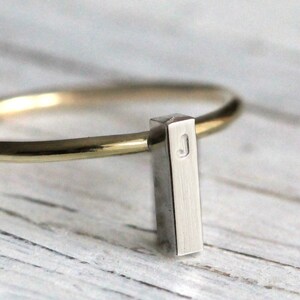 Initial Stacking Ring, Initial Ring, Rectangle Bar Ring- Personalized initial Ring, 14K Gold Filled & Silver Ring By Pale Fish NY, R026