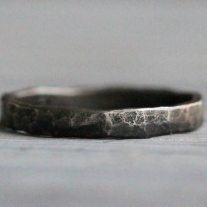 Personalized Single Hammered Recycled Silver Ring- Modern Engagement Ring, Wedding Band by Pale Fish NY, R045