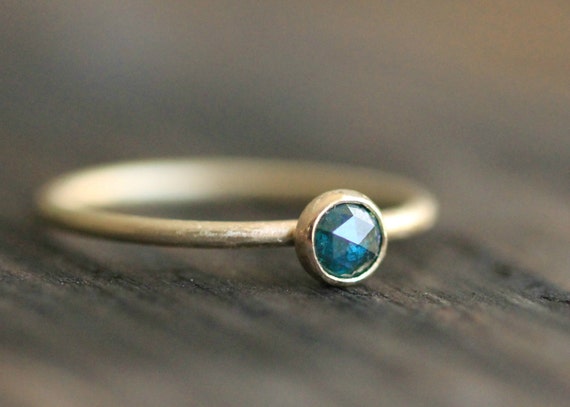 Blue Diamond Ring Gold Ring W Rose Cut Diamond Brushed | Etsy