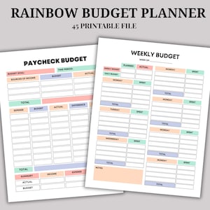 Rainbow budget finance planner bundle printable, Digital finance journal ,finance planner bundle A4 pdf book, budget planner binder 2025